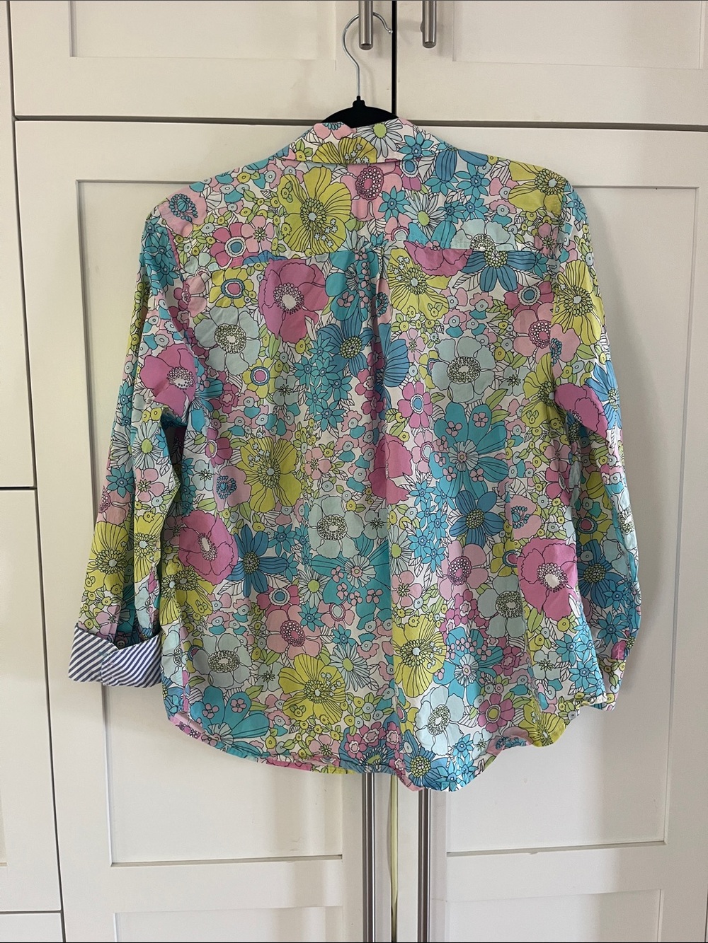 Talbots Retro Pastel Floral Button-Down in Pink, Blue & Yellow size Large Petite - Picture 6 of 8